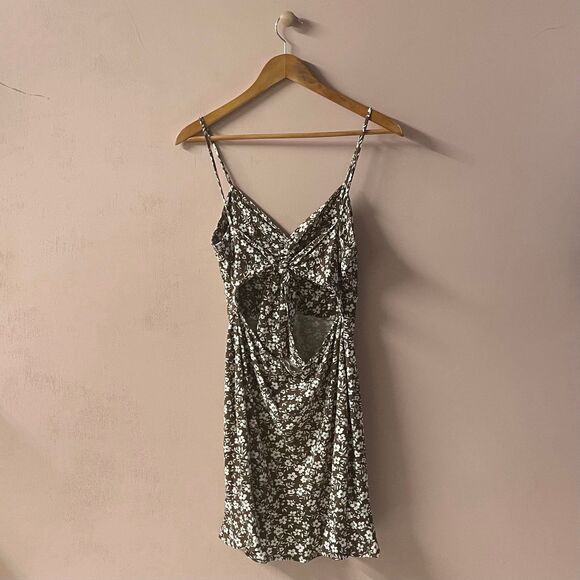 Misty Rose Brown & Cream Floral Print A-Line Mini Dress Size L GUC - Picture 2 of 12